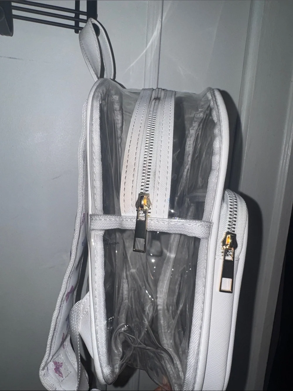 Clear White Trim Mini Backpack with Butterfly Print Pouch